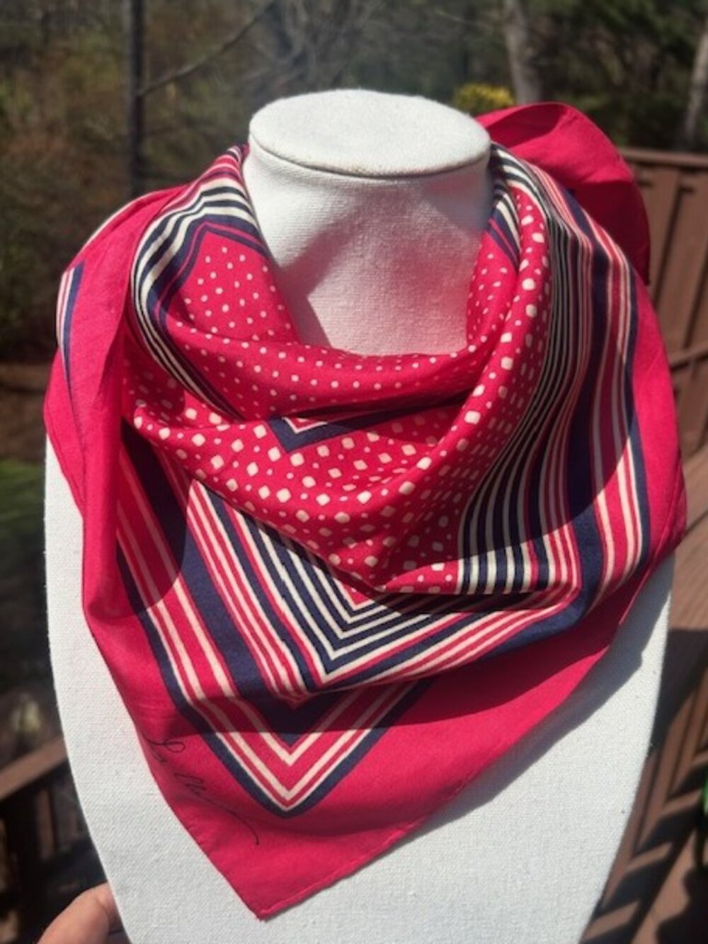 LIZ CLAIBORNE 100% Silk Red/White/Blue Square SCARF - Picture 5 of 9
